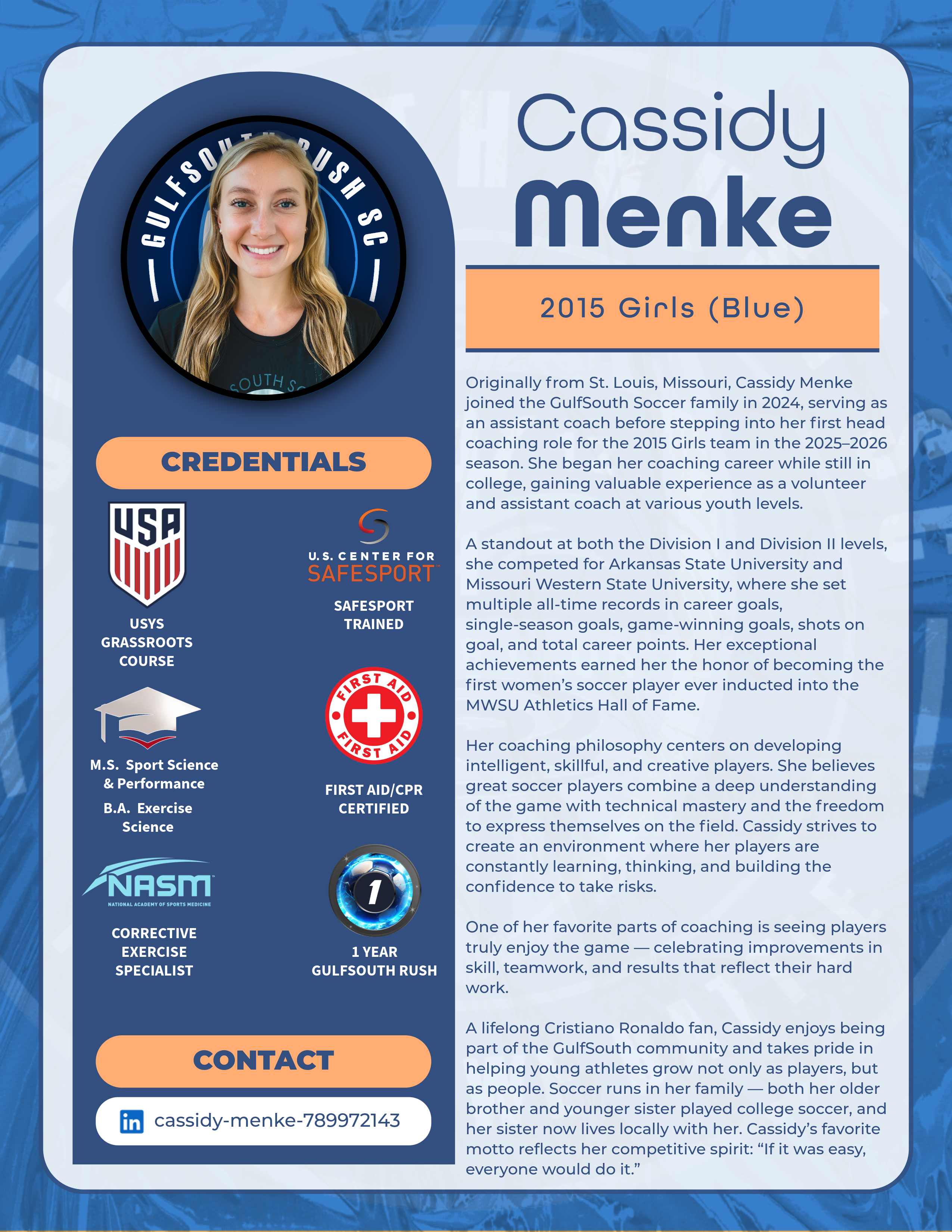 Cassidy Menke – GulfSouth RUSH Soccer Head Coach